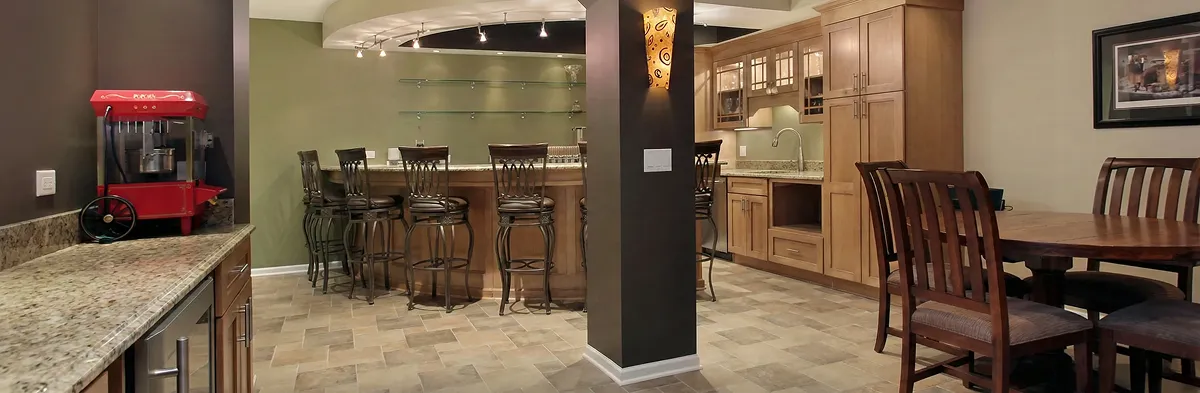 modern basement remodeling with custom finishes and open layout in a home in Tampa, FL