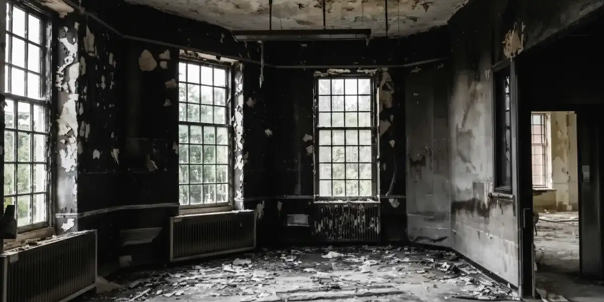 fire damage repair addressing severe interior damage and smoke residue inside a burned home in Tampa, FL